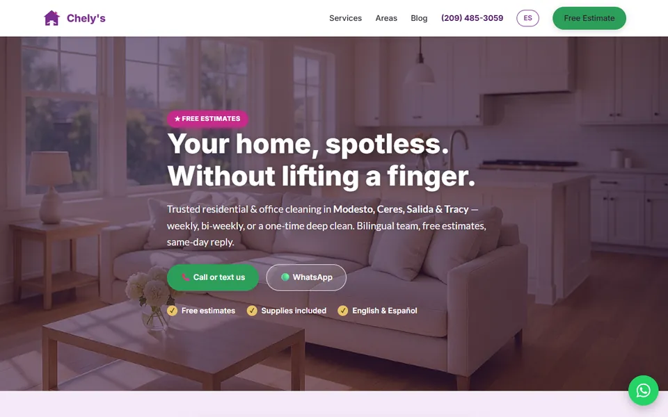 Homepage of a house and office cleaning website