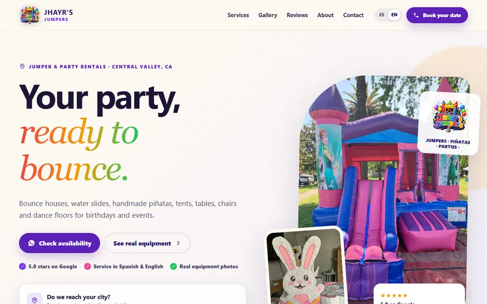 Homepage of a jumper and party rental website