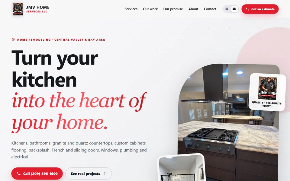 Homepage of a kitchen and bathroom remodeling website
