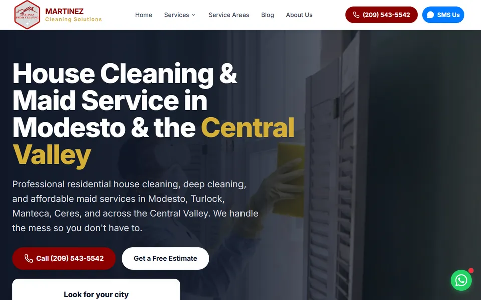 Homepage of a house cleaning company website