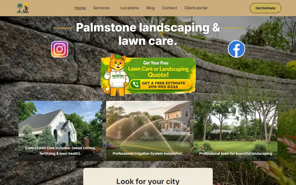 Homepage of a landscaping and lawn care company website
